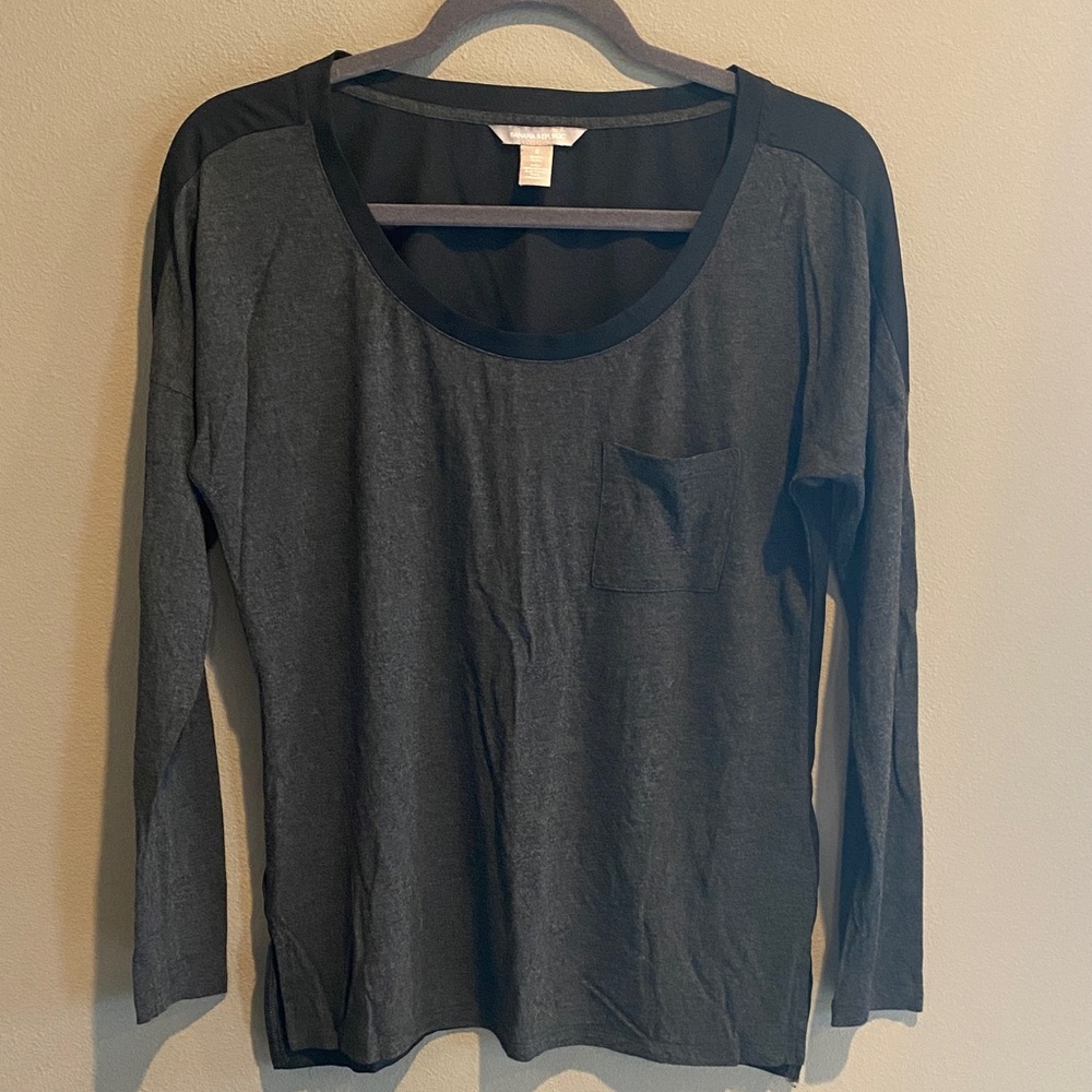Banana Republic Charcoal Long Sleeve Pocket Tee With Sheer Black Back